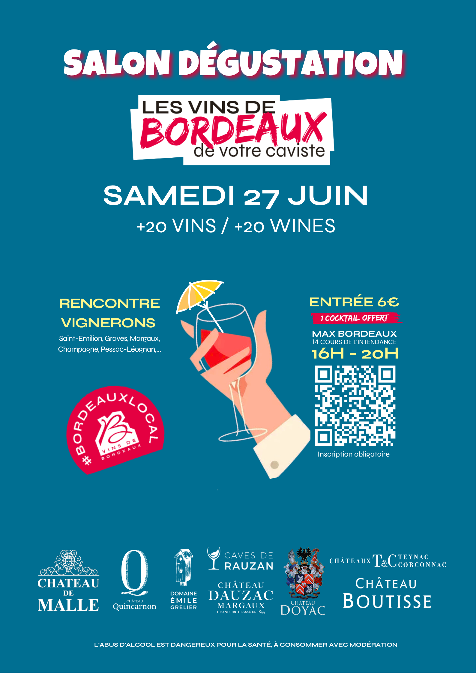 Samedi 27 juin 2026 - Entrée salon dégustation entre 16h et 20h